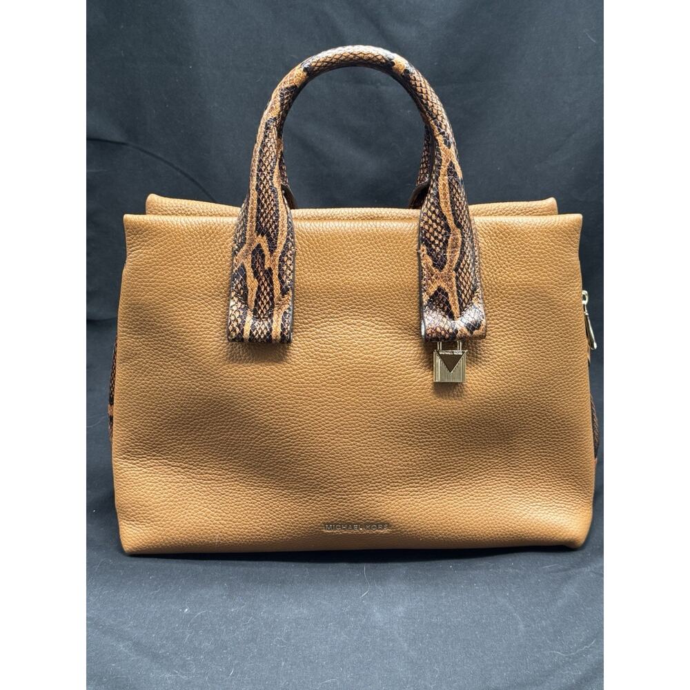 Michael Kors Python Embossed Satchel Bag Leather Acorn NWT Brown Office Tote